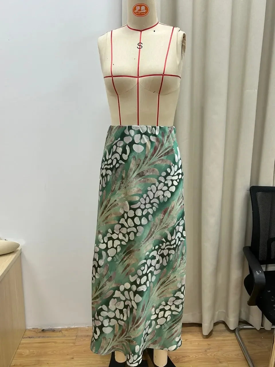 Elegant Printed Shirts Skirts For Women Fashion Lapel Sleeves High Waist 2-piece Suits Summer Lady High Streetwears Green overskirt