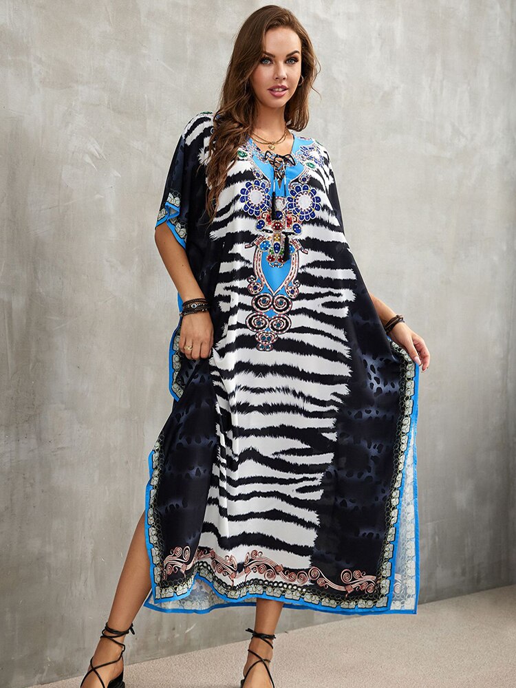 Plus Size Beach Cover Up Robe Plage Pareo Long Dress Summer Beachwear Swimsuit Cover Up Tunic For Beach Kaftan Dress Color 04 One Size