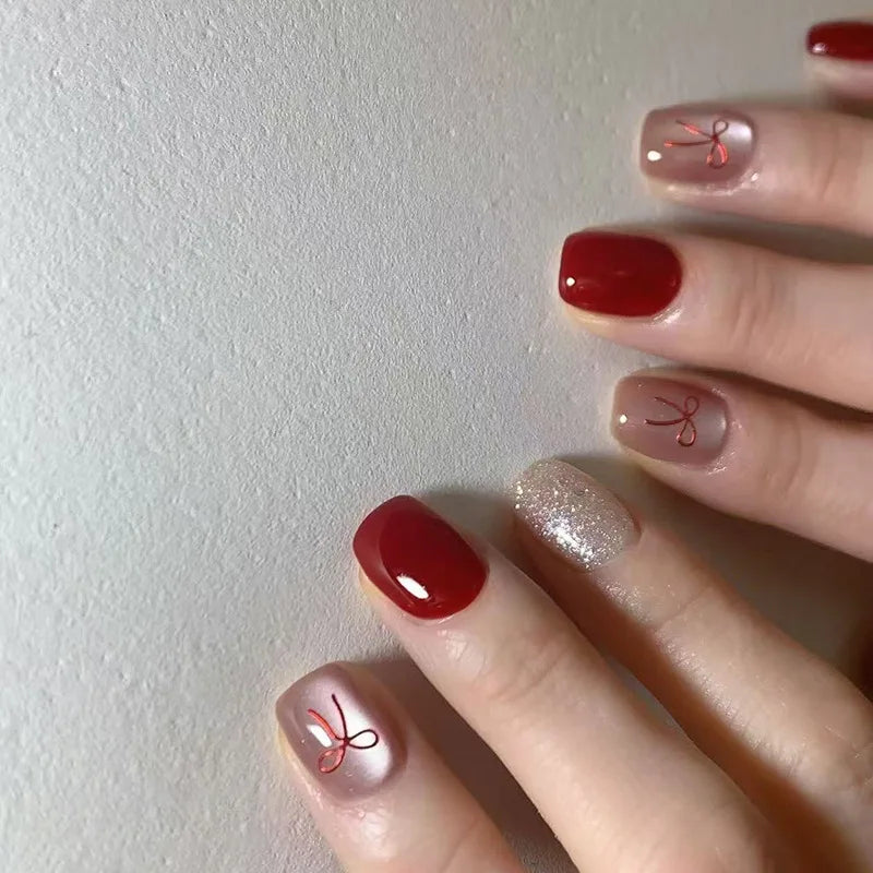 24pcs/30pcs/set fake nails for women cat eyes french nail tips purple red green brown color faux ongles press on false nail art 1887