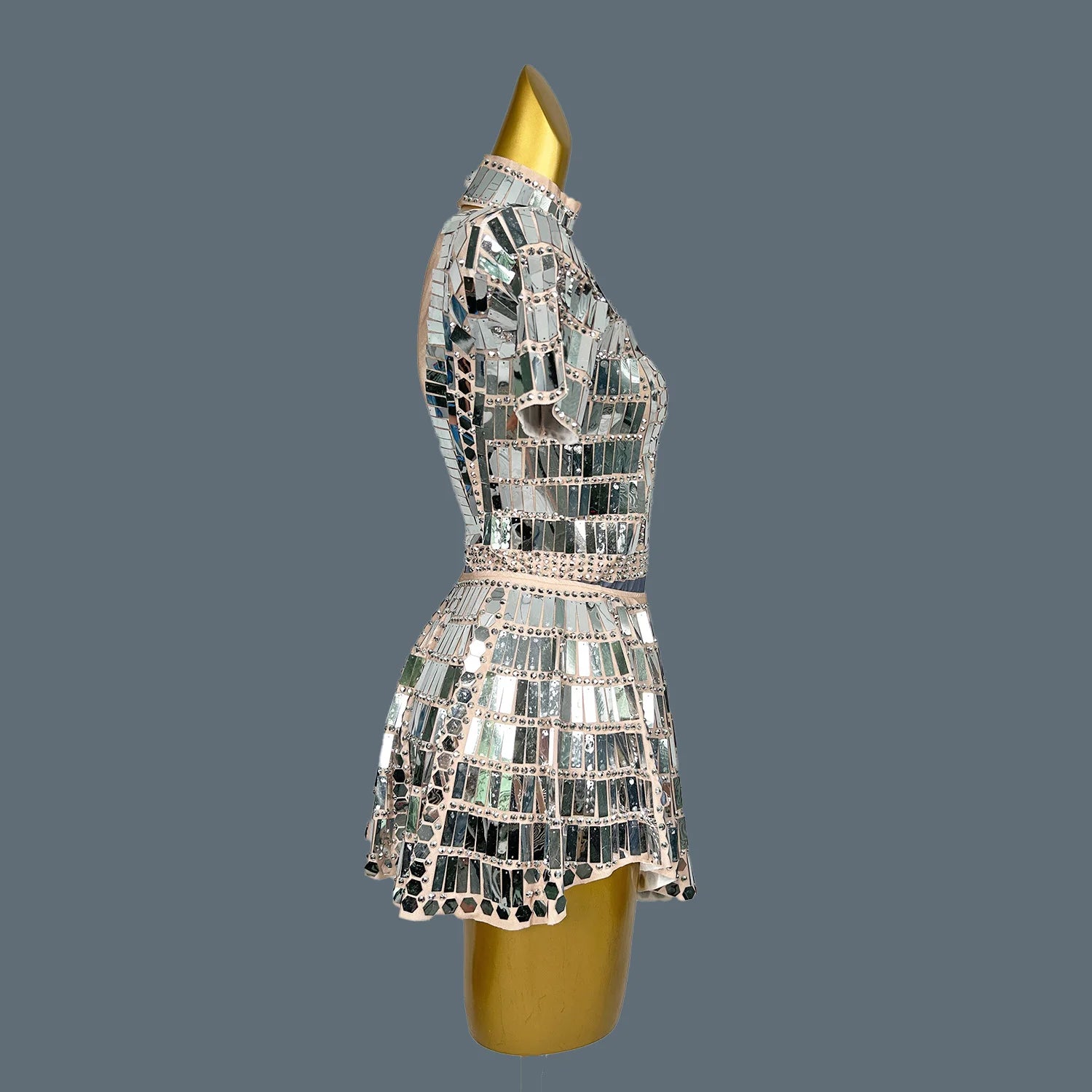 Women's Stage Show Bodysuit Mini Skirt 2Pcs Set Nightclub Dance Costume Birthday Party Shine Sequins Singer Wear Lianghuanghuang