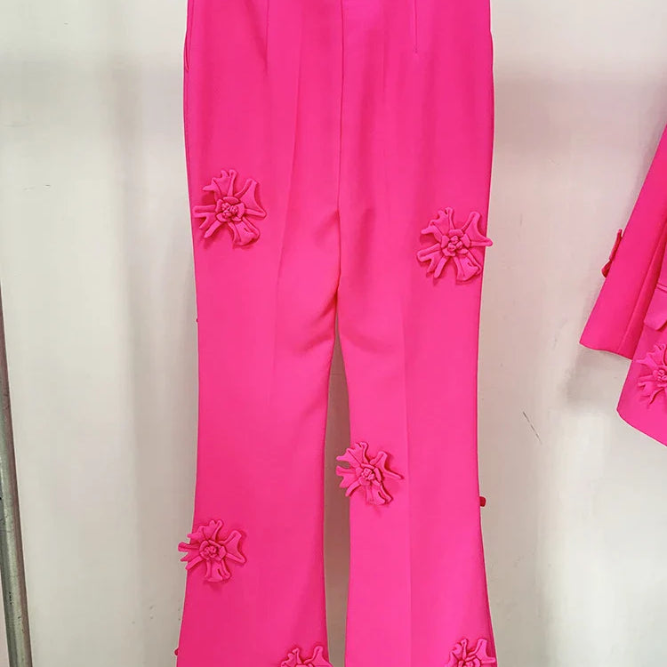 Patchwork Appliques Long Trousers For Women High Waist Wide Leg Trouser Female Casual Fashion Clothing Spring