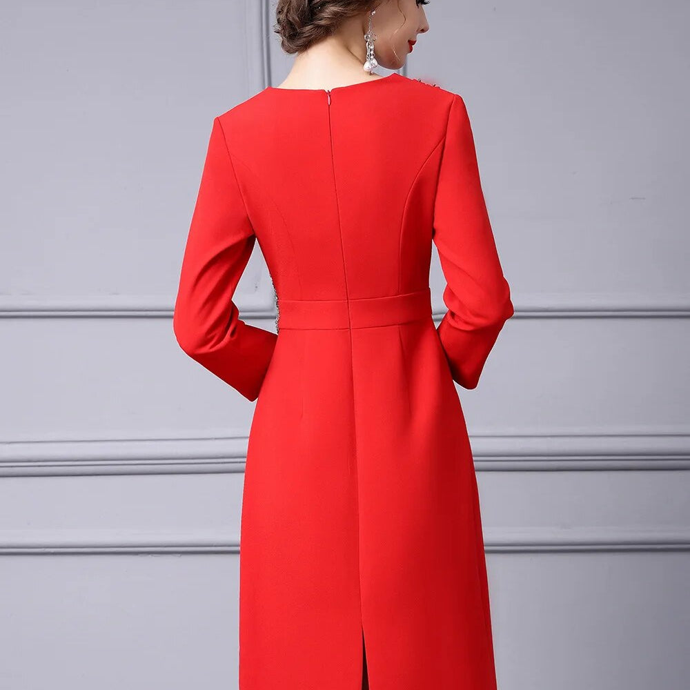 ZJYT Autumn Luxury Diamonds Party Formal Occasion Dresses for Women 2024 Elegant Christmas Red Cocktail Vestidos Fiesta Robe