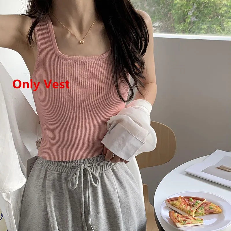 Women High Waist Long Denim Pants 2024 Summer Lady Daily Solid Shirt Vest Jeans 3 Piece Set Korean Fashion Blouse Tank Top Suits Only Pink Vest