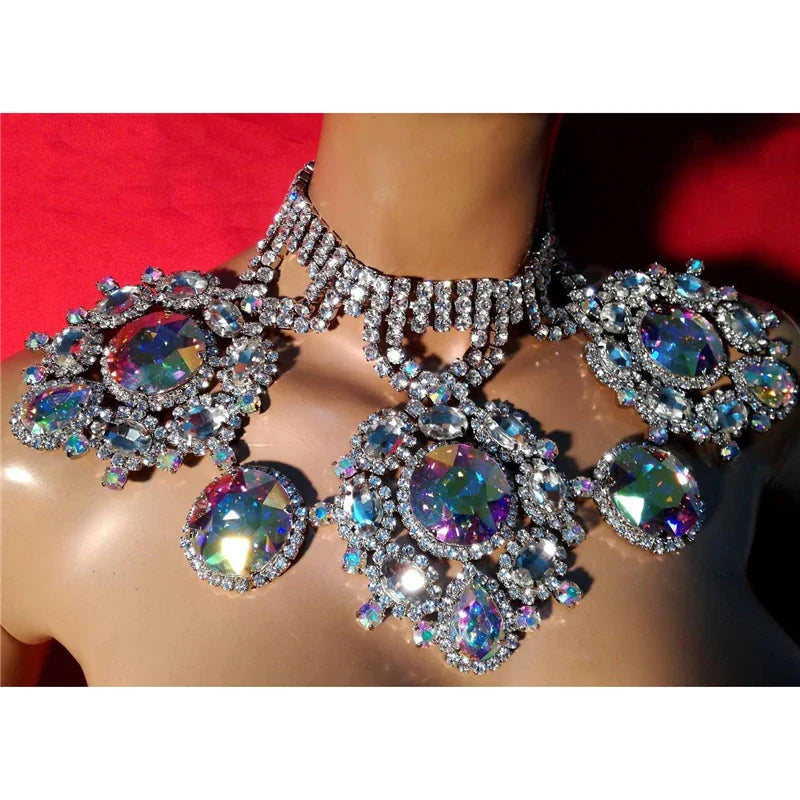 Fashion Brand Rhinestone Multicolored Bohemian Good Round Pendant Chunky Collar Women Choker Statement Necklace Jewelry
