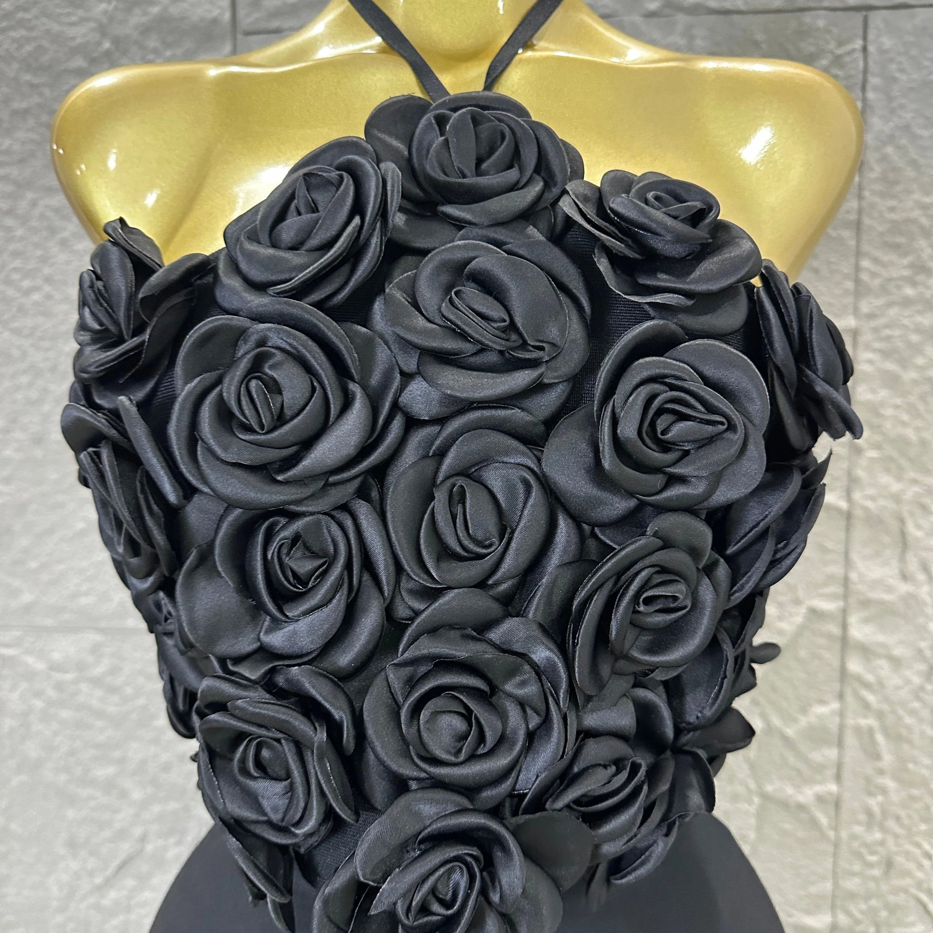 Elegant Two Piece Set Women Halter 3D Flower Crop Top High Waist Flare Pants Bandage Suit Party Casual Formal Wear