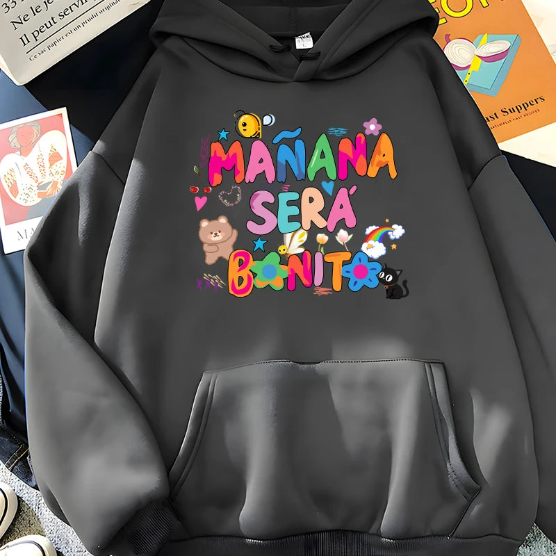 Rainbow Letter Print Women Sweatshirt Soft Warm Casual Female Hoodies Autumn Loose Fleece Tops for Girls DarkGrey