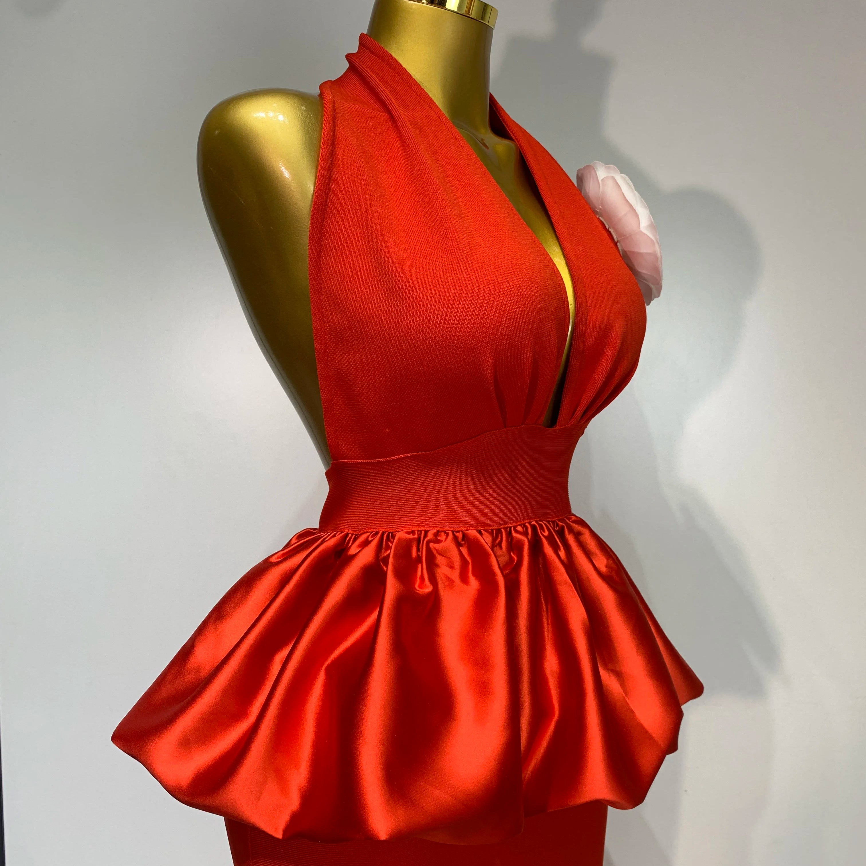 Women Sexy Backless Red Flower Maxi Long Bodycon Bandage Dress 2025 Celebrity Elegant Evening Party Nightclub Photo Shoot Dress