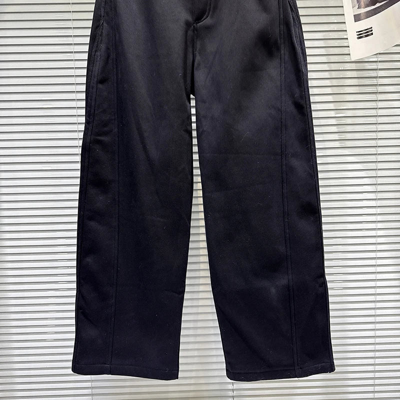 Winter New Trendy Fashion Back Pocket Metal Rivet Fleece Lined Trousers For Women Straight-leg Casual Pants 11A07858