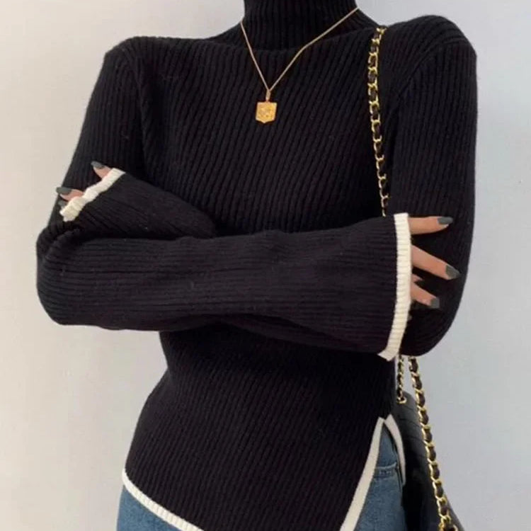 Pullover Women Clothing Knitwears Sweater Long Sleeve Turtleneck Sleeve Slim Clothes Casual Street Wear Women Lap Autumn Winter