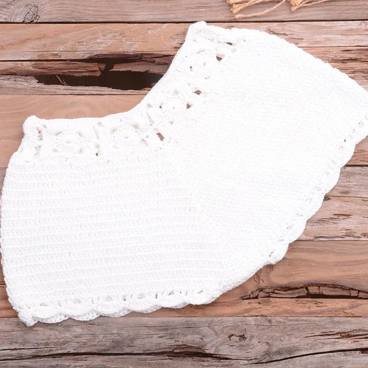 Bikini 2022 knitting Swimsuit Crochet Bikini Bohemia Style Off Shoulder High Neck Bathing Beach Bikinis Handmade Crochet Bikini White Bottom