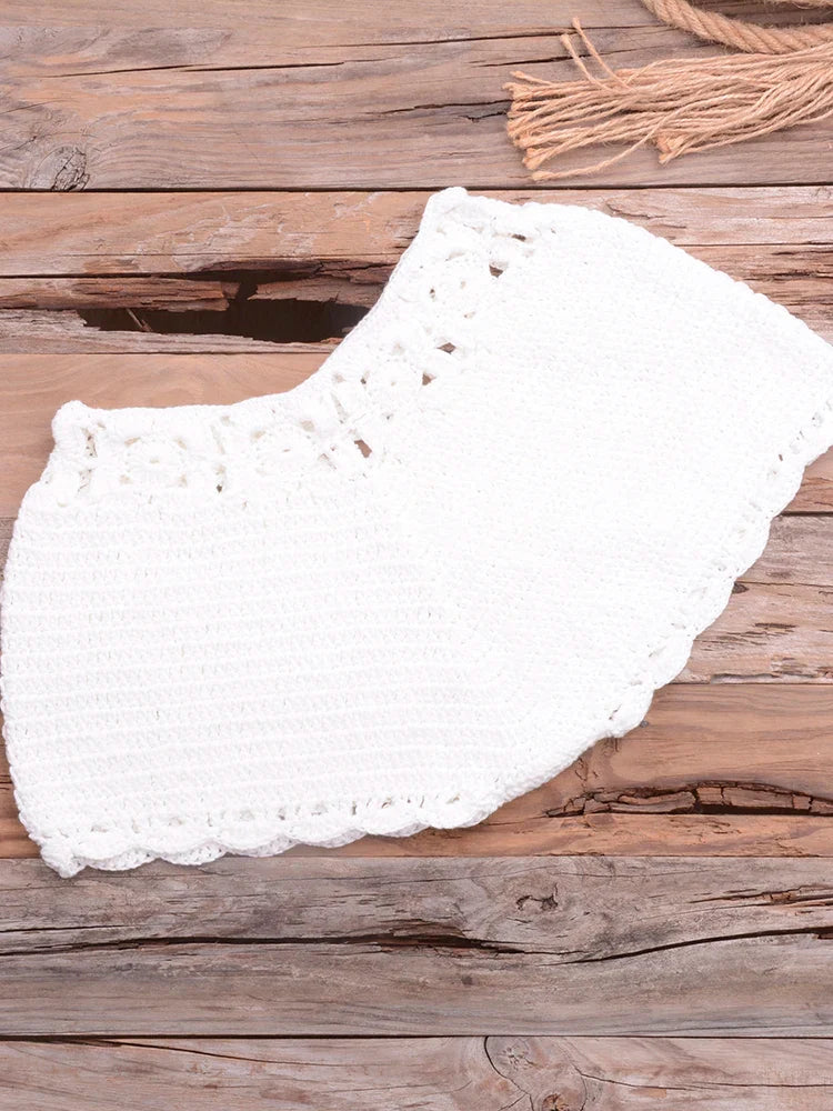 Bikini 2022 knitting Swimsuit Crochet Bikini Bohemia Style Off Shoulder High Neck Bathing Beach Bikinis Handmade Crochet Bikini White Bottom