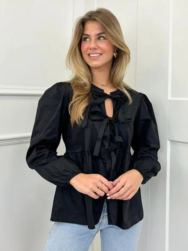 Fashion Leopard Printed Lace Up Shirts for Women Spring Summer Elegant Blous Female Casual Loose Y2K Chic Long Sleeve Tops