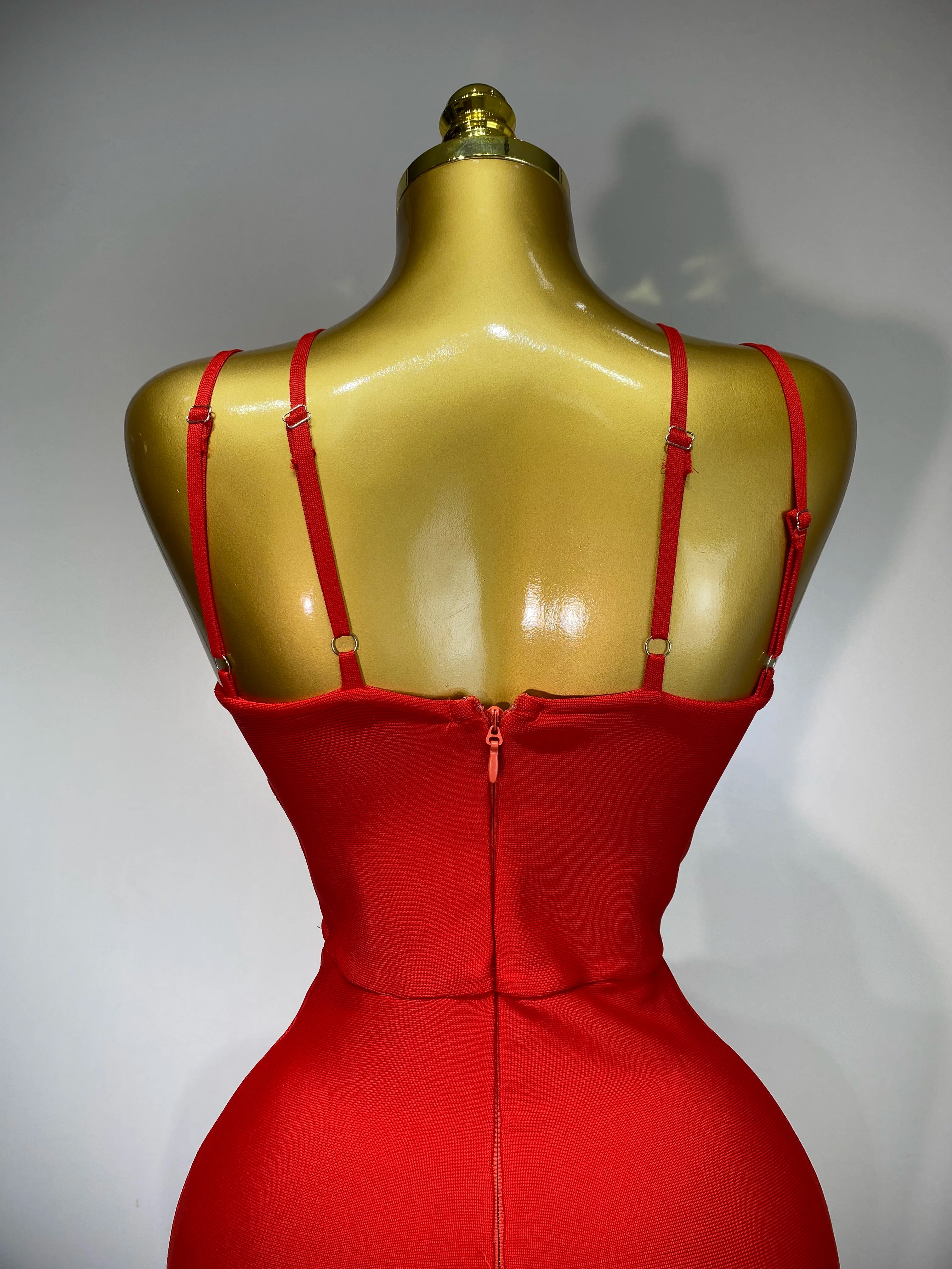 Women Sexy Sleeveless Hollow out Split Backless Red Midi Bandage Dress 2025 Celebrity Elegant Evening Luxury Birthday Dresses