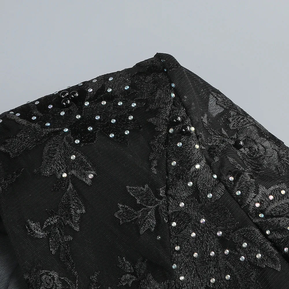 2025 Sexy Women's Light Luxury Embroidered Hot Diamond Patchwork Design jumpsuit V-neck Long sleeved Evening Party Horn jumpsuit