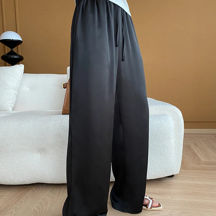 [LANMREM] Stain Drawstring Pants For Women Elastic High Waist Wide Leg Trousers Fashion Clothing Spring New 26D8234