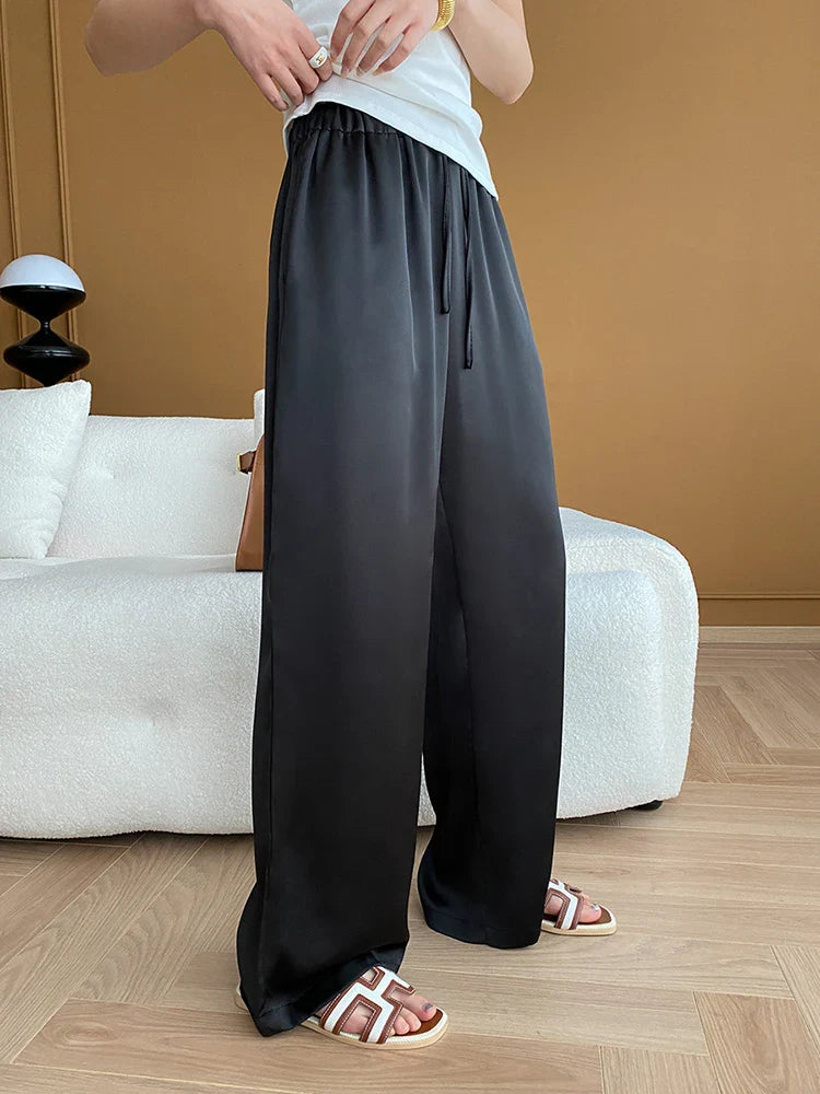 [LANMREM] Stain Drawstring Pants For Women Elastic High Waist Wide Leg Trousers Fashion Clothing Spring New 26D8234