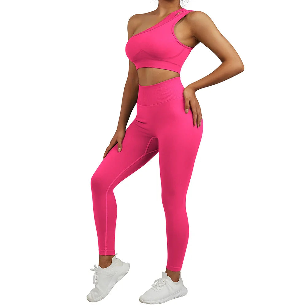 2 Pcs Yoga Set Women Seamless Gym Sportswear Outfits Workout Fitness Gym Clothing One Shoulder Sports Suit for Fitness Women SS321PH