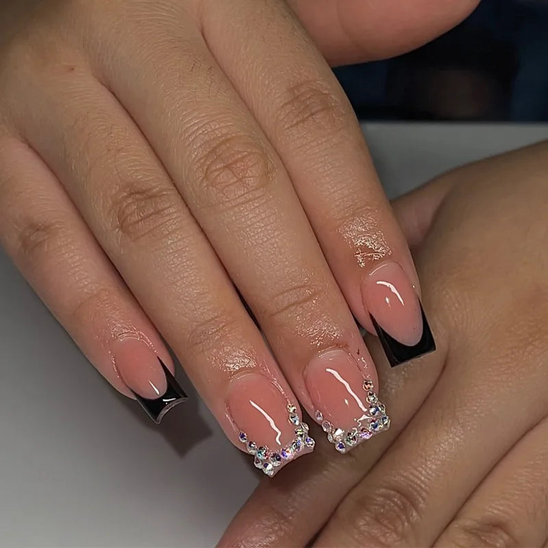 24Pcs Pink French Press on Nails Full Cover Small Broken Diamond Leopard Print Design Short Ballet 3d Gold Bow Nails Fashion Art 1