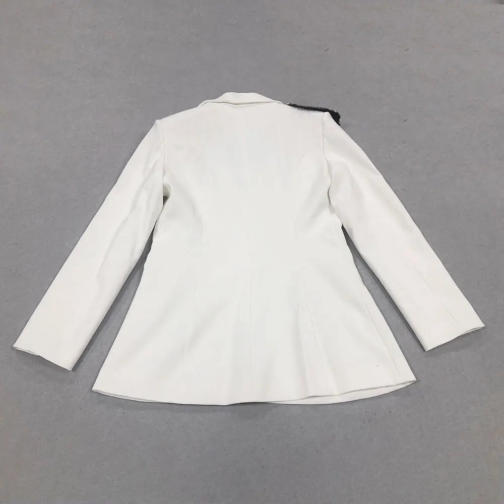 2025 Elegant Women Office OL Blazer Polo Collar Long Sleeve Slim Fit Single breasted Stereoscopic Water Diamond Flower Suit Coat