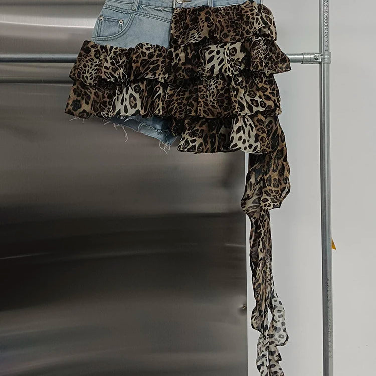 Colorblock Designer Short Jeans For Women High Waist Spliced Denim Asymmetrical Designer Trousers Female Fashion