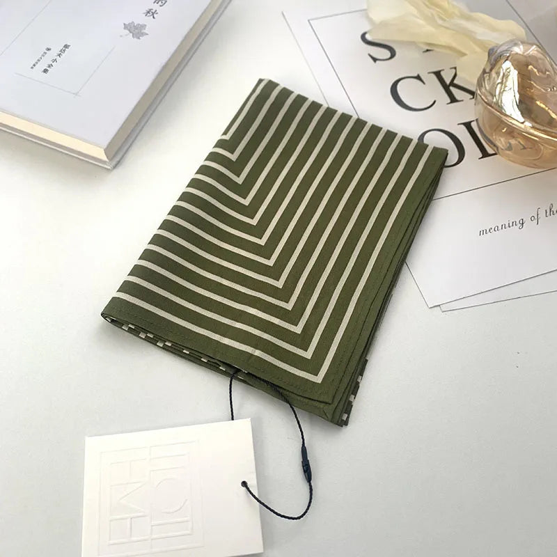 Letter Stripe Printted Silk Square Scarf For Women 100% Silk Headscarf Bandanas Brand Female Fashion Neckerchief Designer Scarve