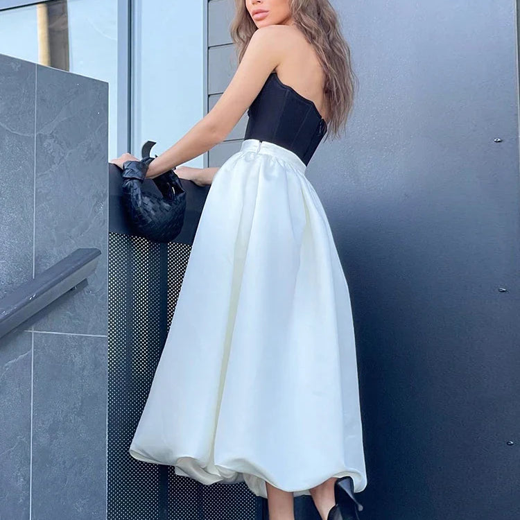 Mnealways18 Elegant Women White Ball Gown Skirts Chic Women Party High Waist Midi Skirts Spring Pleated Long Skirts Female