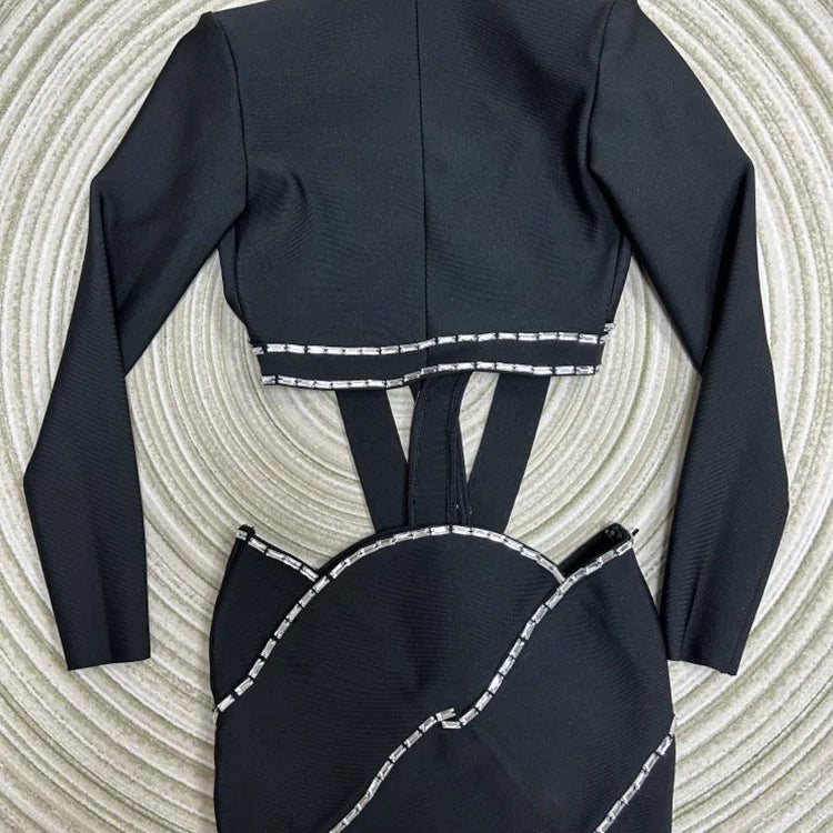 2023 Women Long Sleeve Sexy Tops Bodycon Skirt Mini Set Rayon Bandage Fashion High Street Women's Set