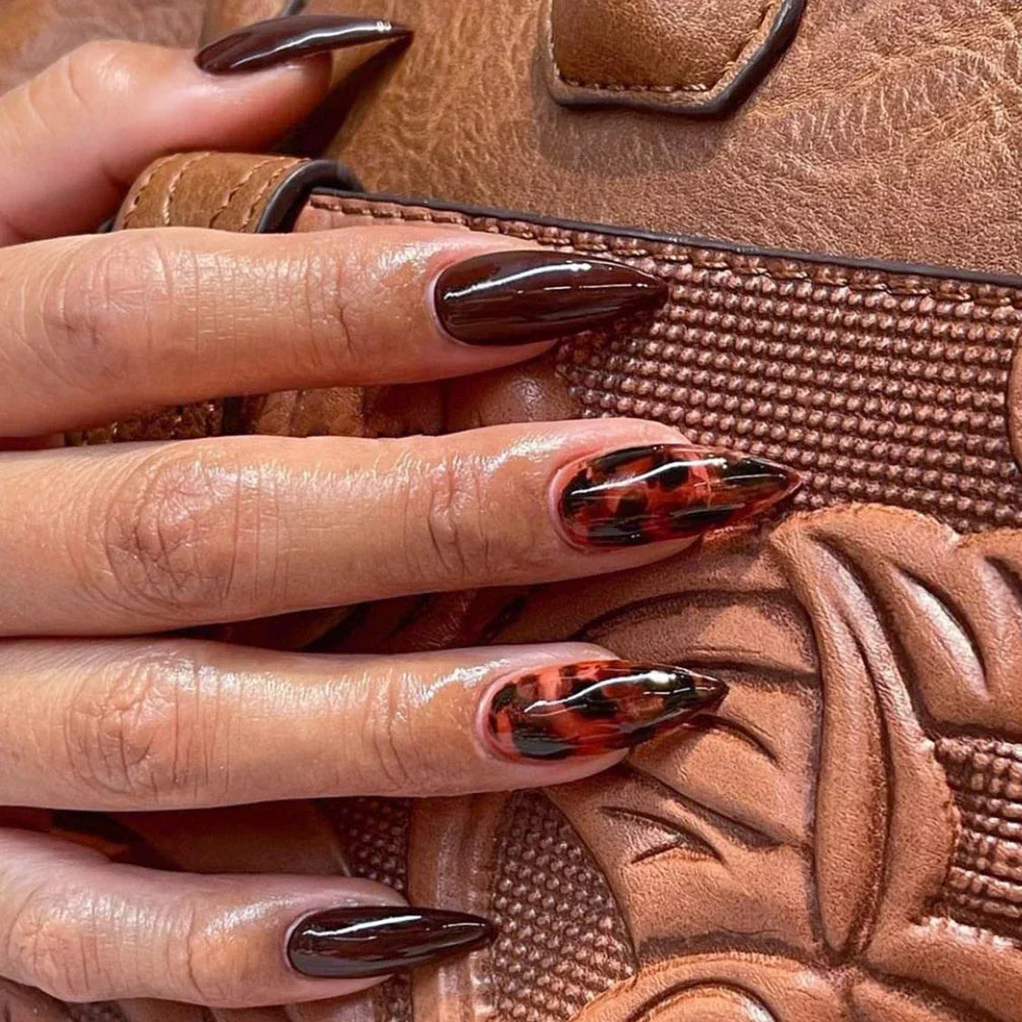 Cherry Leopard Print Almond Fake Nails Art Ballet Pointed False Nails Charms Flower Star Love Heart Press on Nails Manicure Tool MT1918JP2806