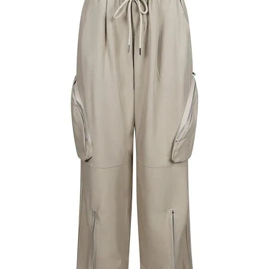 Women Fashion Zipper Pocket Side Zip Fly Split Hem Wide Leg Safari Style Pants 2025 Drawstring Summer Cargo Trousers