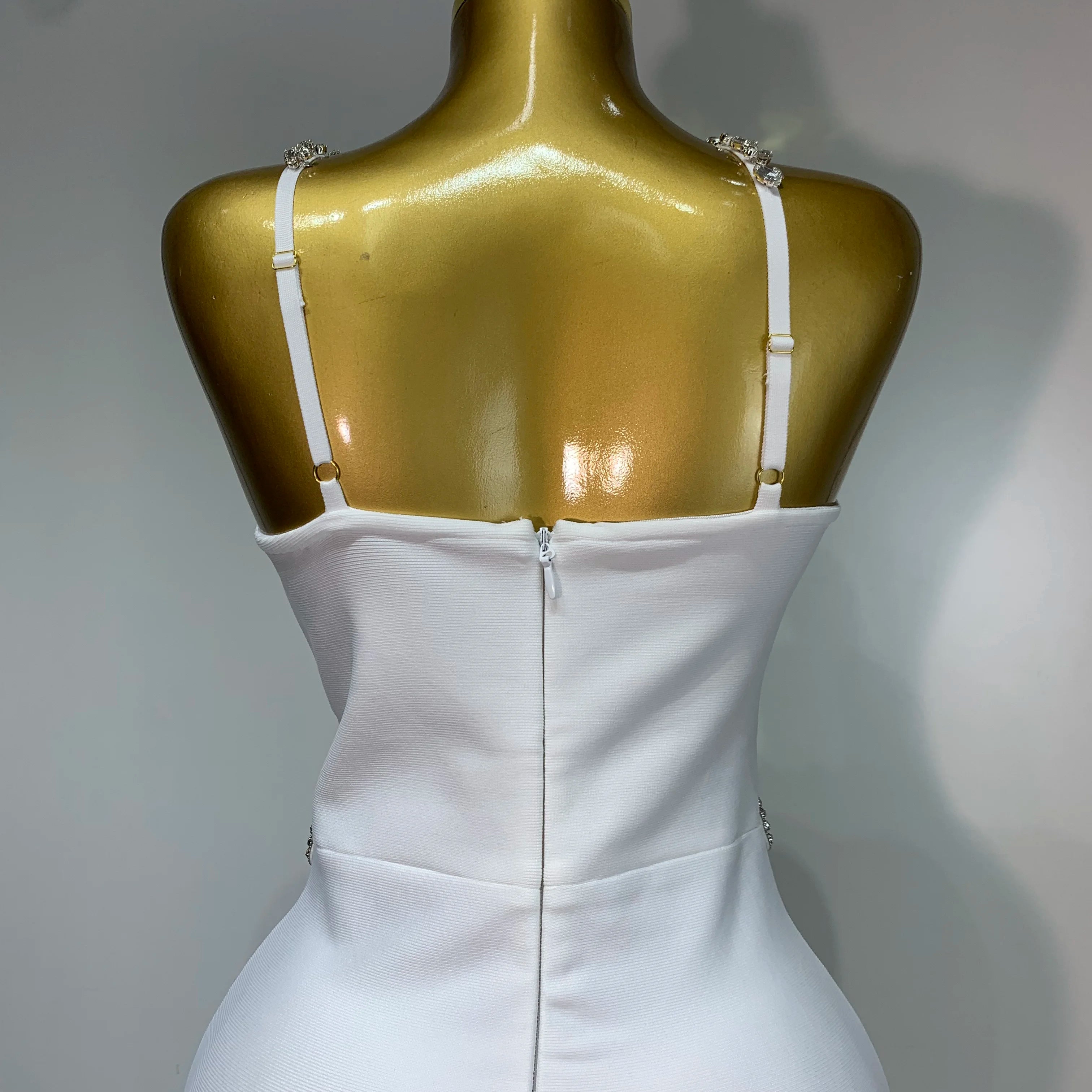 Women Sexy Shining Beading White Maxi Long Bodycon Bandage Dresses Celebrity Birthday Evening Party Elegant Knitted Clothing