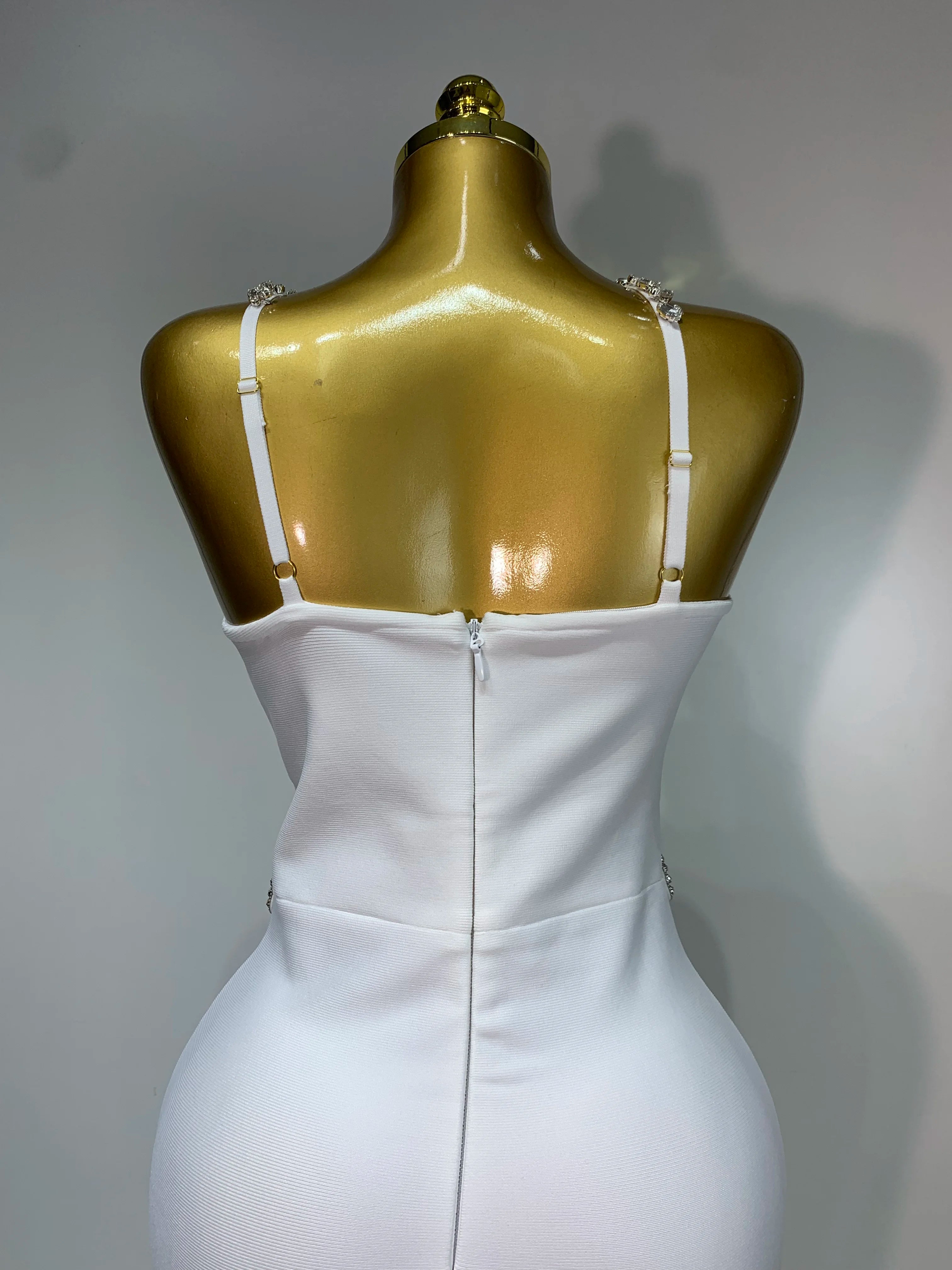 Women Sexy Shining Beading White Maxi Long Bodycon Bandage Dresses Celebrity Birthday Evening Party Elegant Knitted Clothing