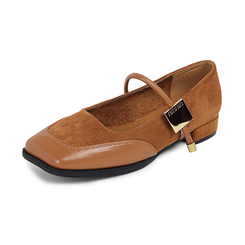 2024 New Women's Low Heel Square Toe Pumps - Fashion Office Work Shoes Spring/Autumn Comfort Slip-On Flats Brown