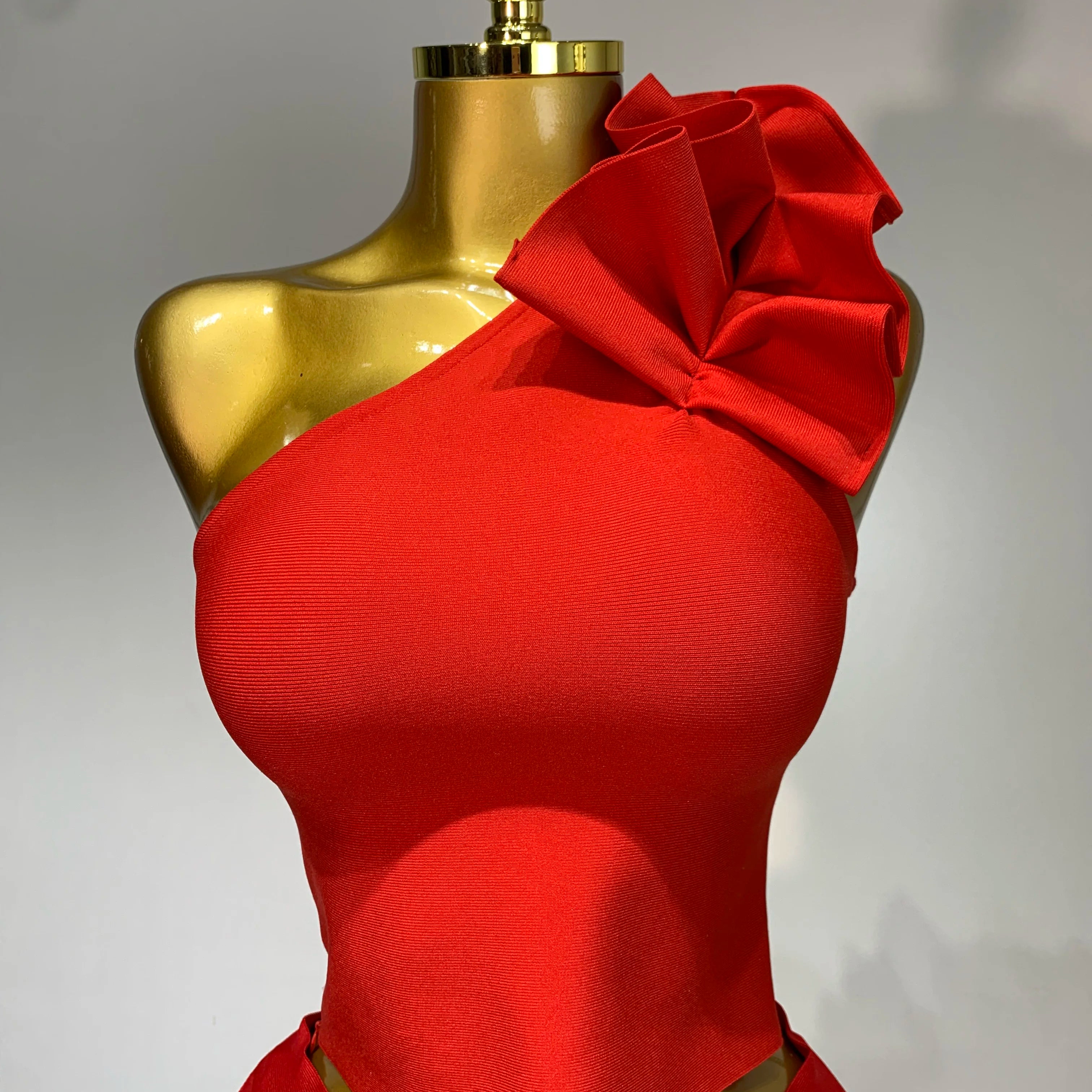 Women Sexy Sleeveless Ruffles One Shoulder Bandage Two Piece Set Fancy Club Evening Celebrity Elegant Party Bodycon Vestidos