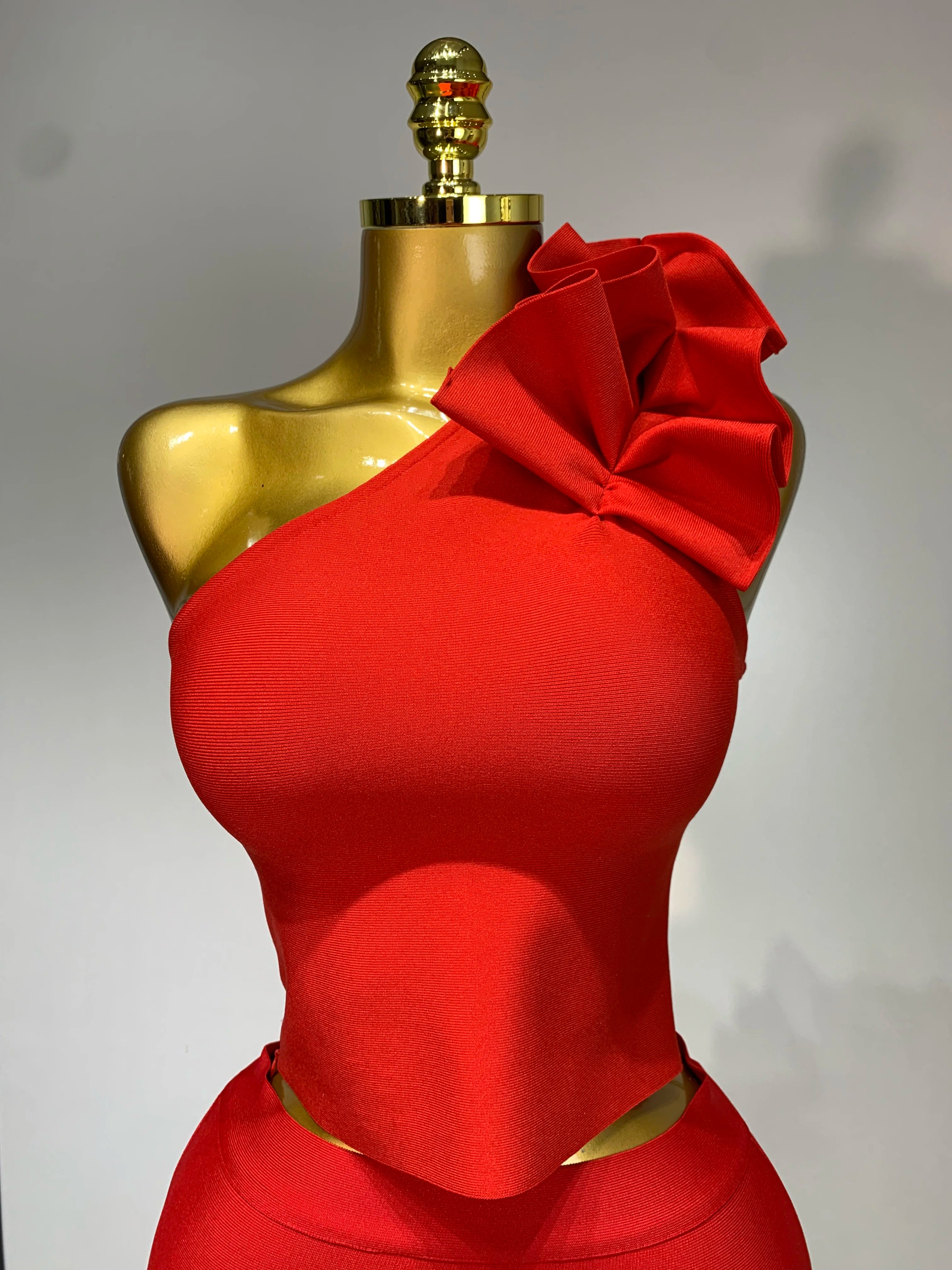 Women Sexy Sleeveless Ruffles One Shoulder Bandage Two Piece Set Fancy Club Evening Celebrity Elegant Party Bodycon Vestidos