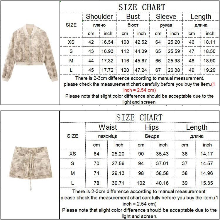 TRAF Women Spring Pilot Jackets Skirt Sets 2024 Fashion Print Long Sleeved Short Coats Pockets Elastic Waist Mini Skirts Outwear