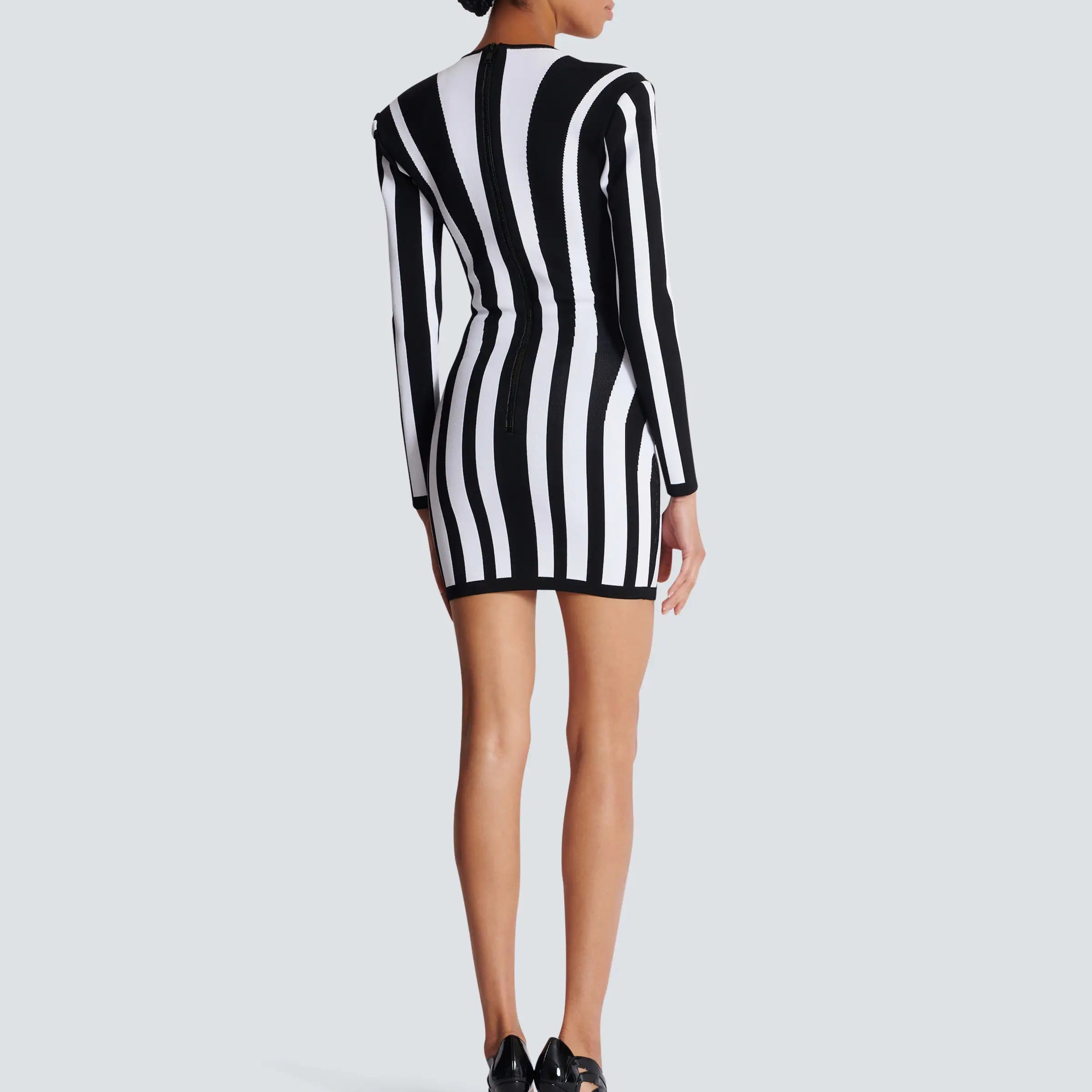 Women Long Sleeve Sexy Square Collar Bodycon Mini Bandage Dress Striped Elegant Evening Party Dress