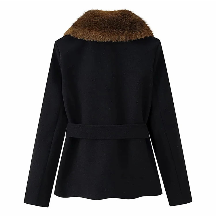Women New Elegant Faux Fur Coat Women Lace Up Lapel Full Sleeves Fluffy Jackets Fashion Warm Outwears Lady