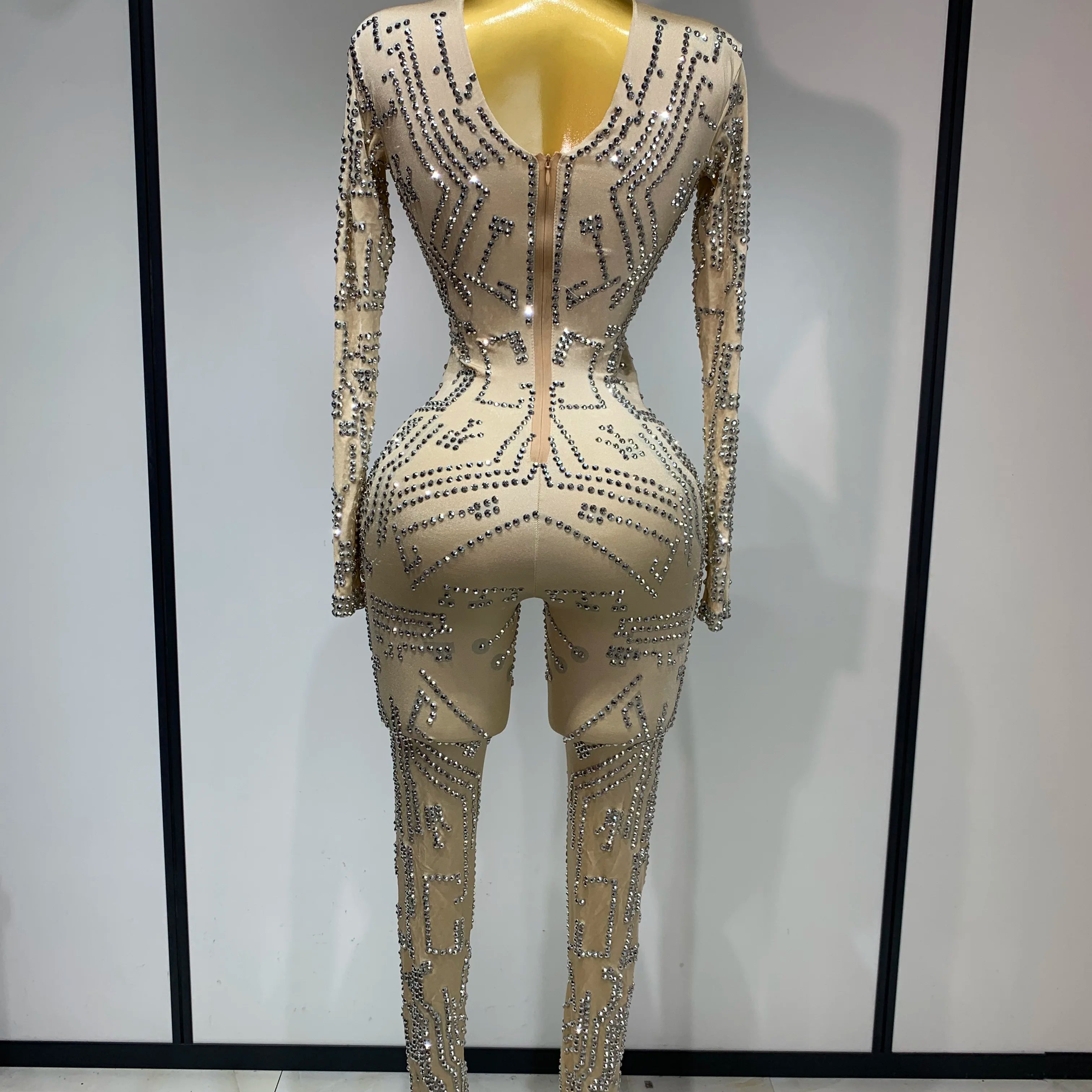 Shining Rhinestones Jumpsuits for Women Sexy Stretch Dance Jumpsuit Birthday Party Nightclub Stage Wear Drag Queen Costumes