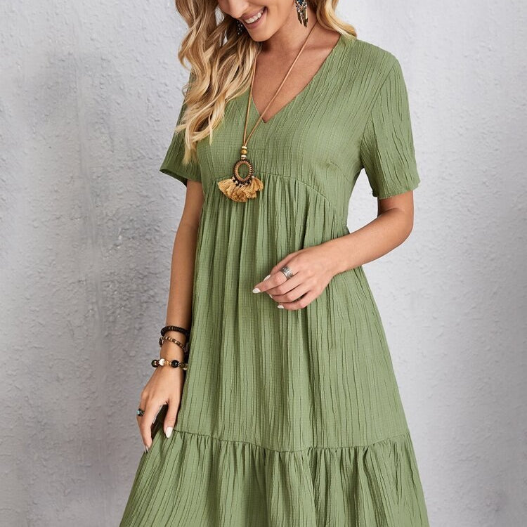 Summer Knee Length Dresses for Women 2024 New-In One-Piece Loose Casual Short Sleeve Dress Vintage Chic Maxi Midi Dress Outfits C3 Green
