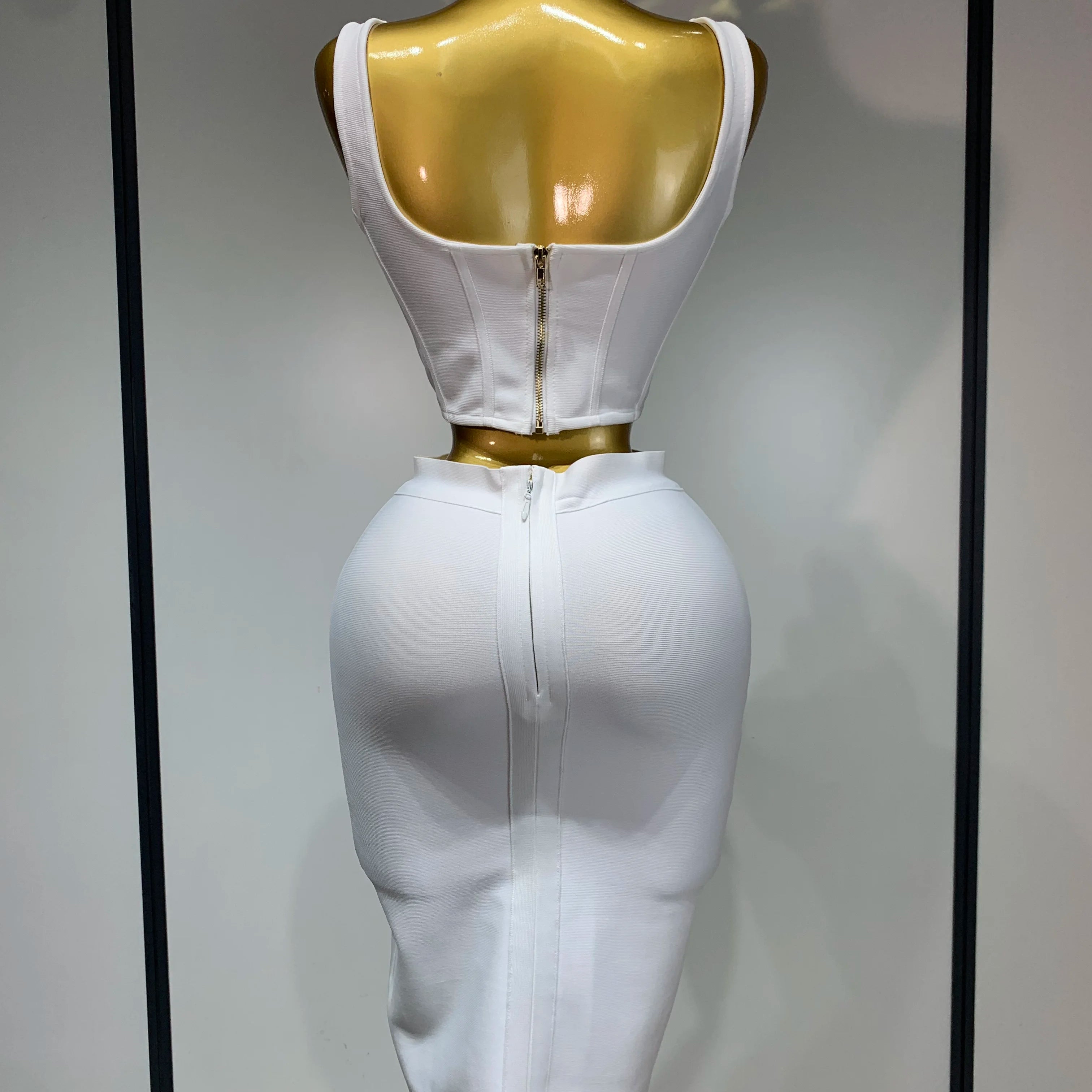 Women Sexy Square Collar Backless Flower Bandage Two Piece Set 2025 Knitted Elegant Evening Club Party Clothing