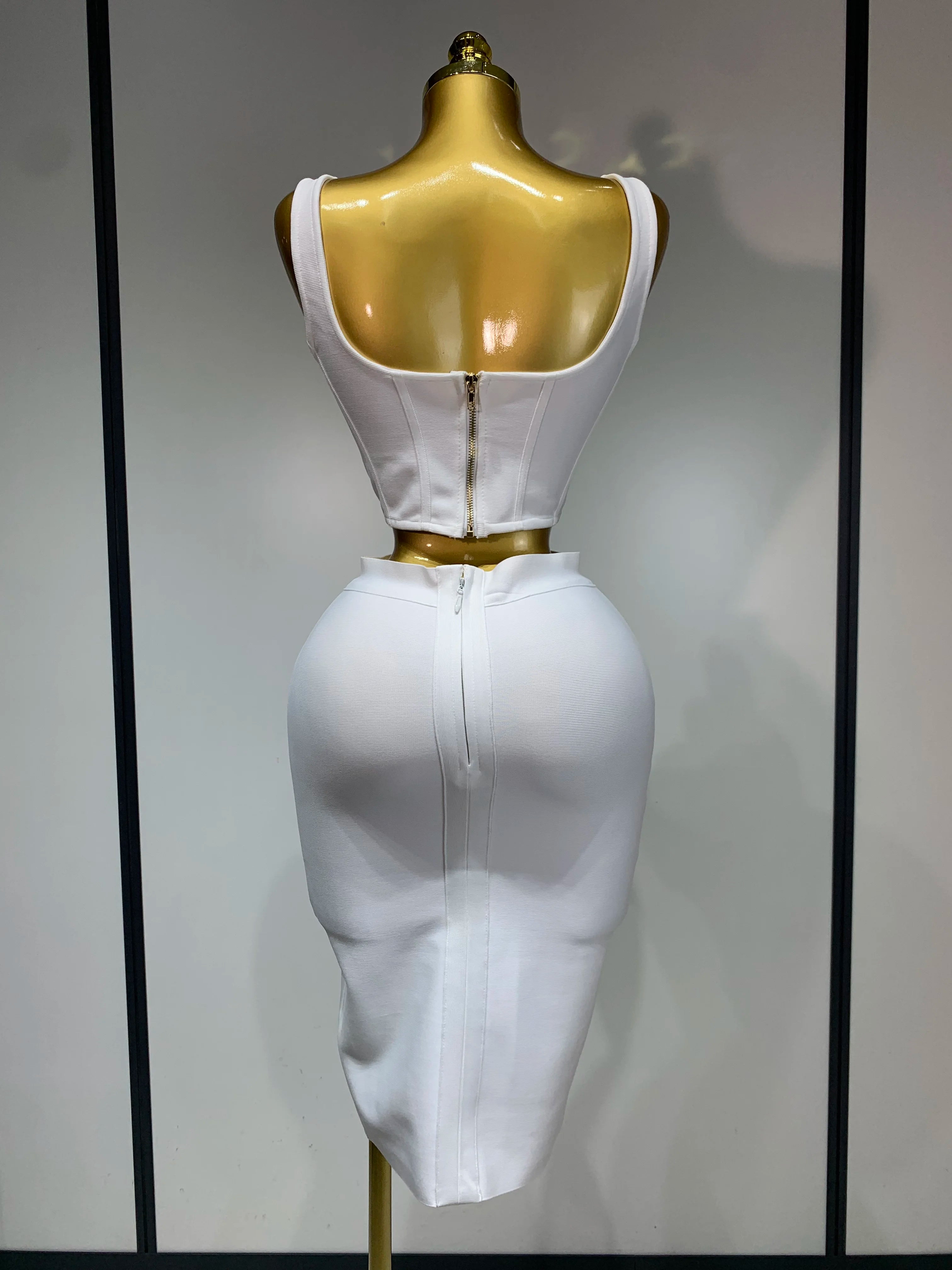 Women Sexy Square Collar Backless Flower Bandage Two Piece Set 2025 Knitted Elegant Evening Club Party Clothing