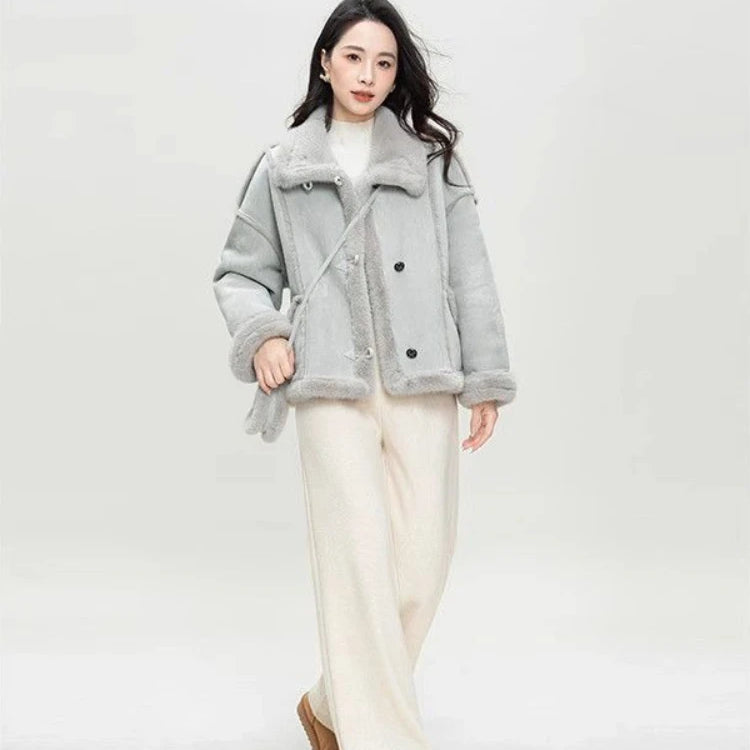 2025 Winter Fashion New Women's Simulated Fur Coat Thickened Imitation Fur Integrated Stand Collar Thickened Warm Coat
