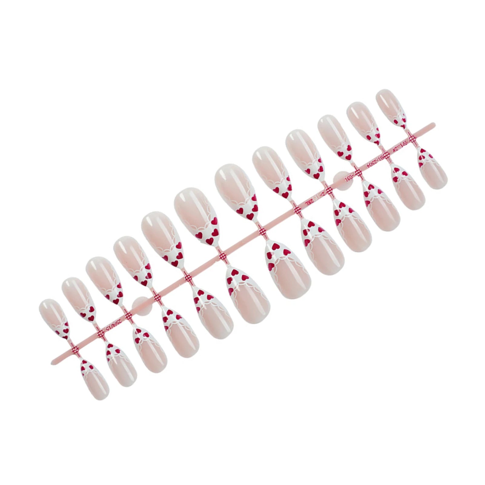 Gentle Women Almond Fake Nails 24Pcs White French Press on Nails Red Love Heart Printed Valentine's Day Charm Manicure Nails Art