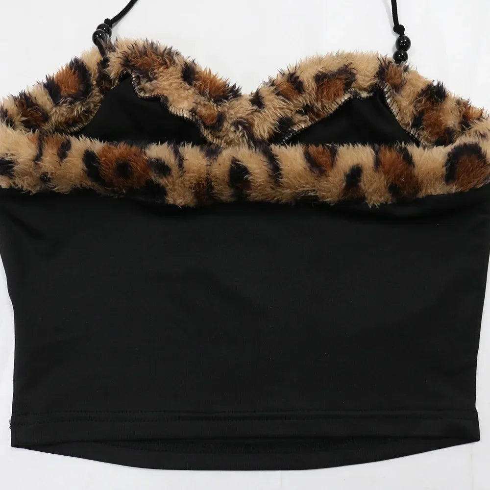 Women's Set Strapless Sleeveless Leopard Print halter Top and Shorts Suits 2024 Street Two 2 Piece Set Outfit Tracksuit