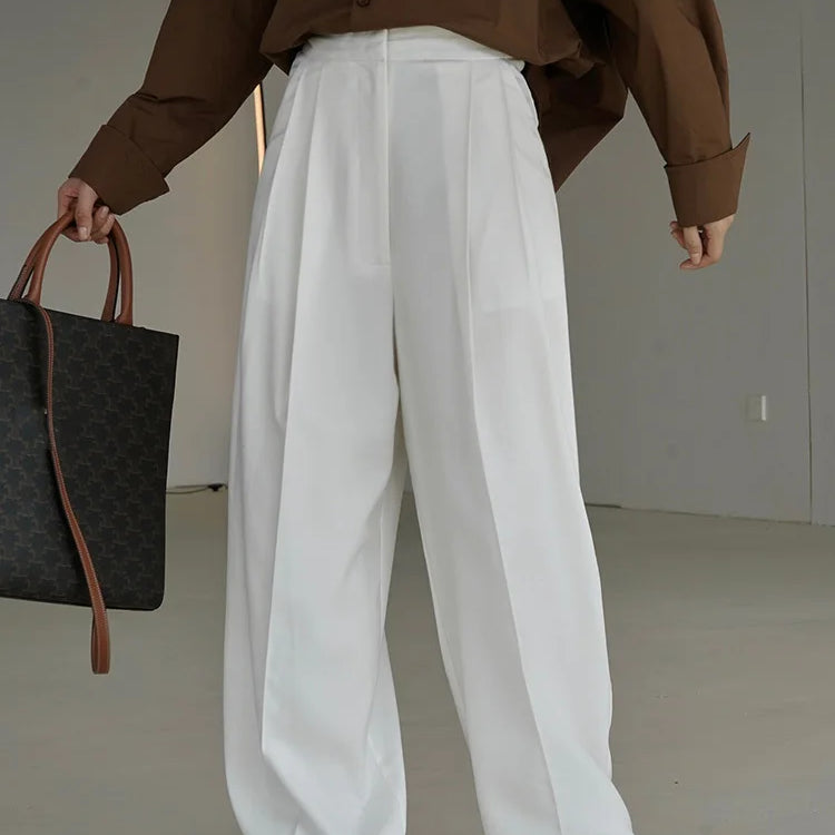 [LANMREM] Minimalism Wide Leg Pants For Women spring New Solid High Waist Straight Loose Trousers Fashion Clothing 26D5746 White