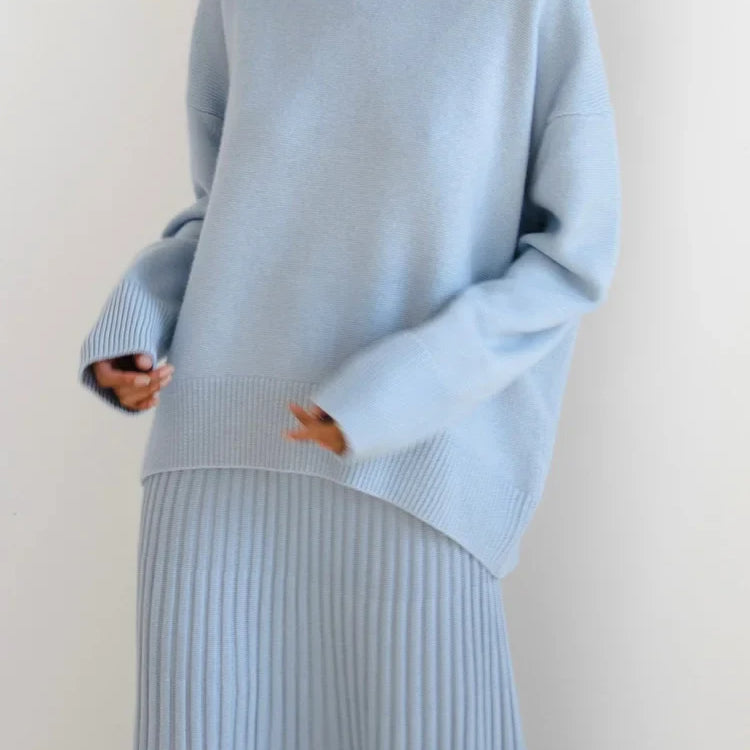 Basic Sweaters For Women Oversize O Neck Knitted Pullovers Autumn Winter Loose Tops Women's Jumper Light Blue Sweaters Oversized Light blue