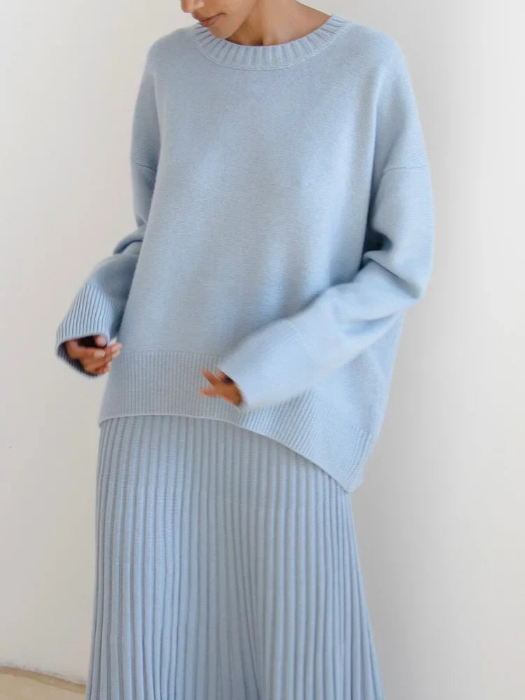 Basic Sweaters For Women Oversize O Neck Knitted Pullovers Autumn Winter Loose Tops Women's Jumper Light Blue Sweaters Oversized Light blue