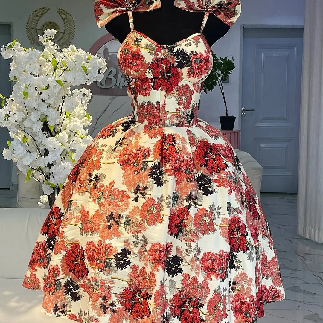 Women Floral Printed Sleeveless Bowknot Strap Big Swing Mini Dress 2025 Evening Sexy Beach Party Birthday Street Dresses color2