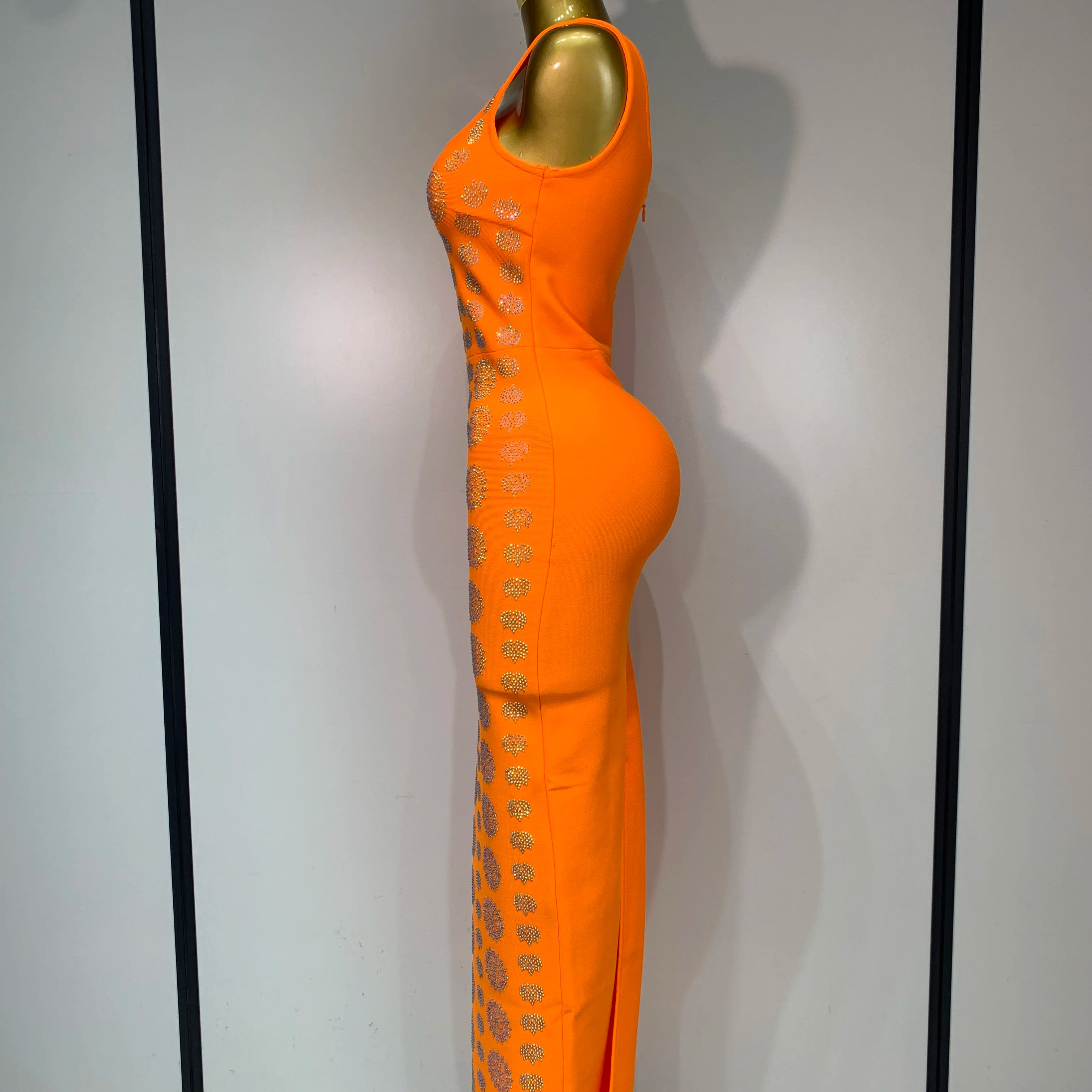 High Qulity Sparkling Diamonds Sleeveless Strech Bandage Dress Elegant Woman Evening Party Wedding Guest Luxury Birthday Dress