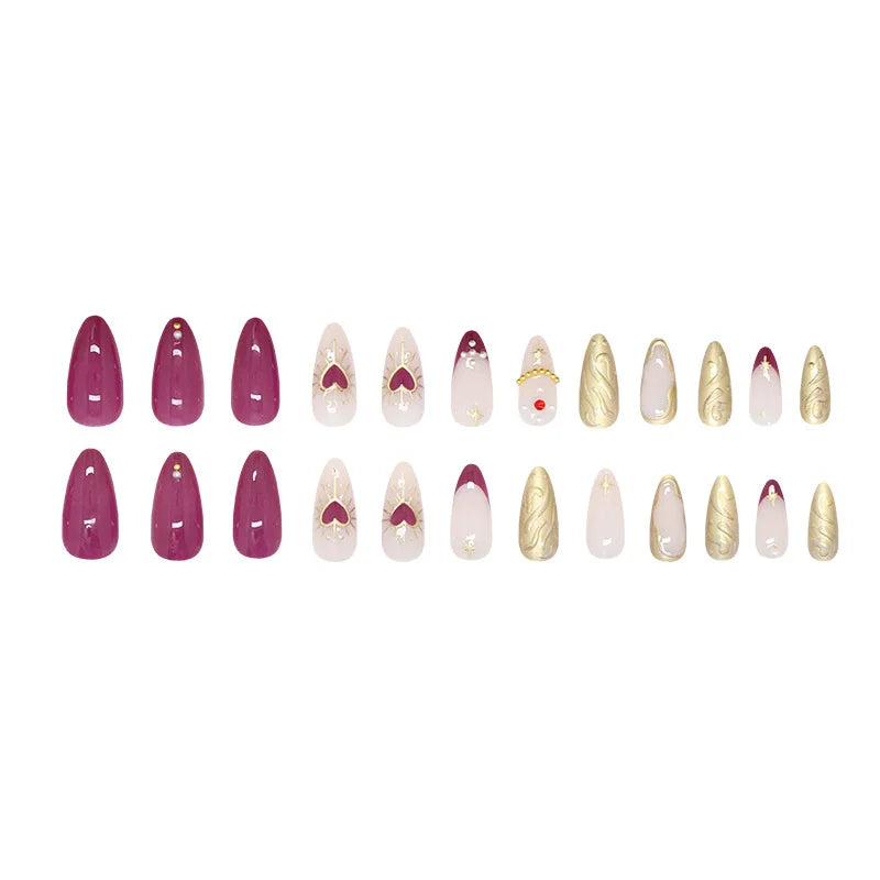 24pcs Sweet Cool False Nails Purple Love Almond Fake Nails Tips for Women Wearable Detachable Spice Girl French Press on Nails